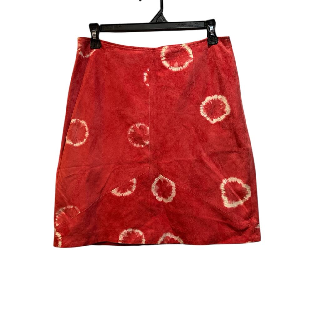 Elements by Vakko Nordstrom red white tye dye leather goat suede skirt size 8